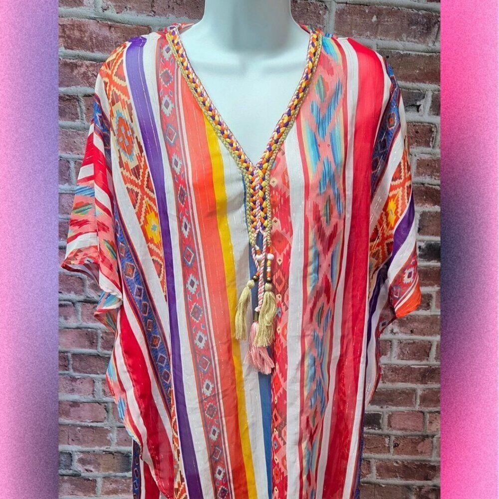 Sea Salt Society V-Neck Tassel Kaftan Cover-Up – Women’s S/M‎ Multicolor